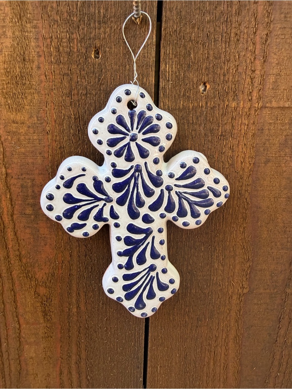 Talavera White & Blue Decorative Cross Hanging Decor.